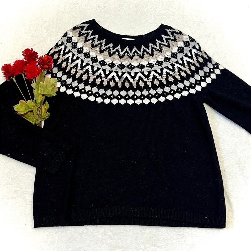 J. Jill Sparkle Winter Print Beaded Knit Sweater - Small Petite